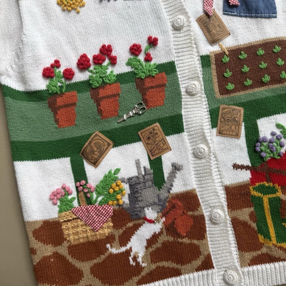 VTG Susan Bristol Gardening Sweater Womens L 90s Grandmacore Embroidered Cozy - Picture 5 of 10